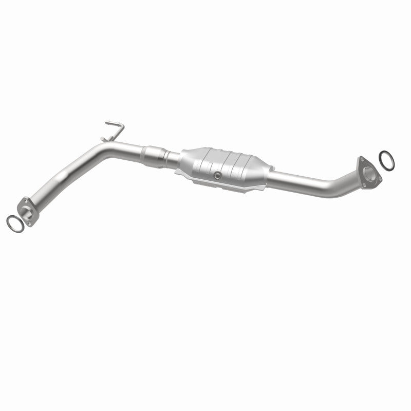 MagnaFlow 93398 hm grade direct-fit catalytic converter, opposite rear three-quarter view of the turntable spin