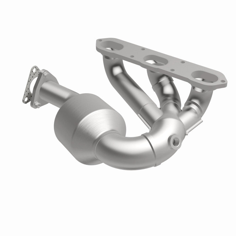 MagnaFlow 52329 oem grade manifold converter, front three-quarter view of the turntable spin