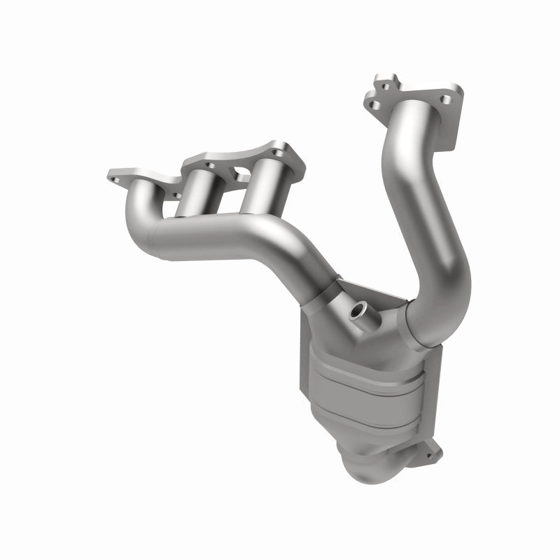 MagnaFlow 49536 oem grade manifold converter, opposite front three-quarter view of the turntable spin