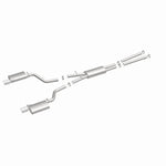 MagnaFlow 15628 street series cat-back exhaust, front three-quarter view of the turntable spin