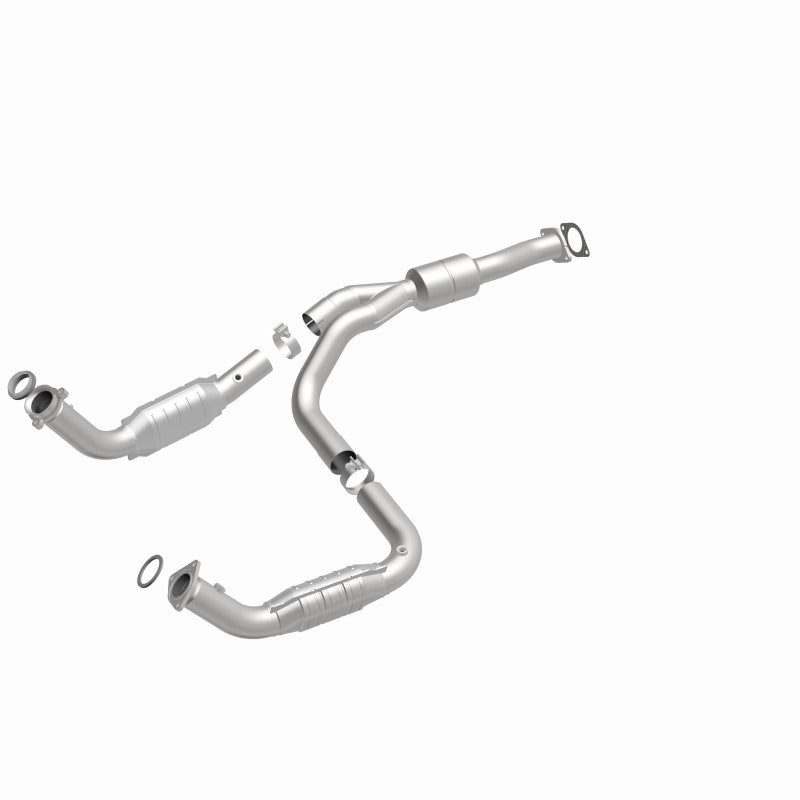 MagnaFlow 52113 oem grade direct-fit catalytic converter, front three-quarter view of the turntable spin