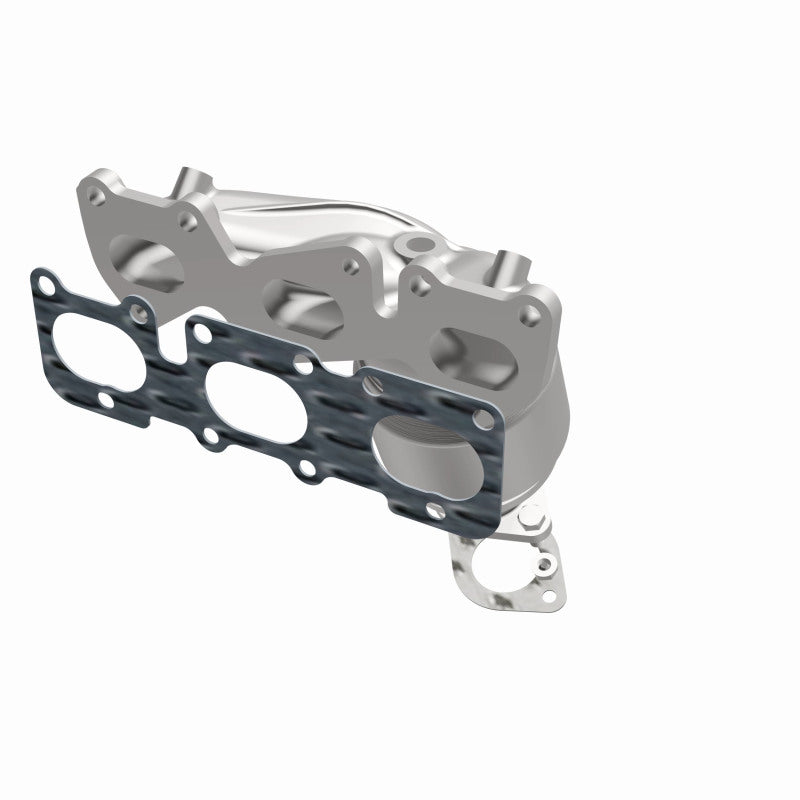 MagnaFlow 52783 oem grade manifold converter, opposite front three-quarter view of the turntable spin
