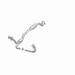 MagnaFlow 458010 carb direct-fit catalytic converter, opposite front three-quarter view of the turntable spin