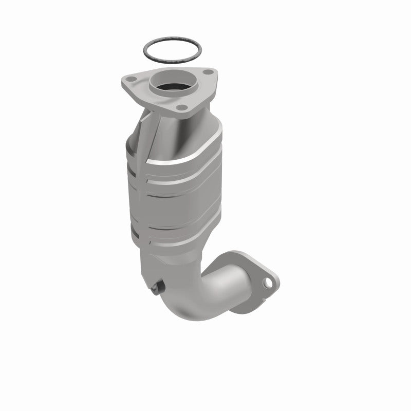 MagnaFlow 23112 hm grade direct-fit catalytic converter, opposite front three-quarter view of the turntable spin