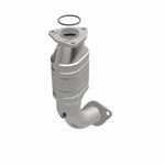 MagnaFlow 23112 hm grade direct-fit catalytic converter, opposite front three-quarter view of the turntable spin