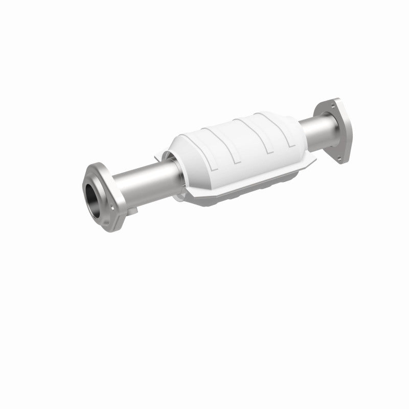 MagnaFlow 49466 oem grade direct-fit catalytic converter, front three-quarter view of the turntable spin