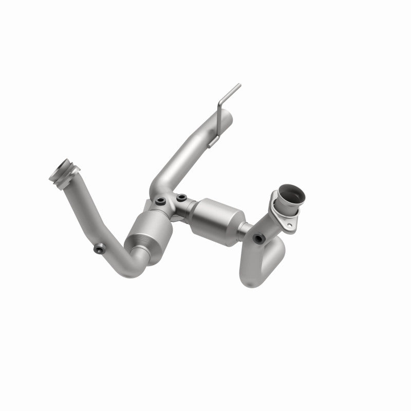 MagnaFlow 93241 hm grade direct-fit catalytic converter, opposite front three-quarter view of the turntable spin