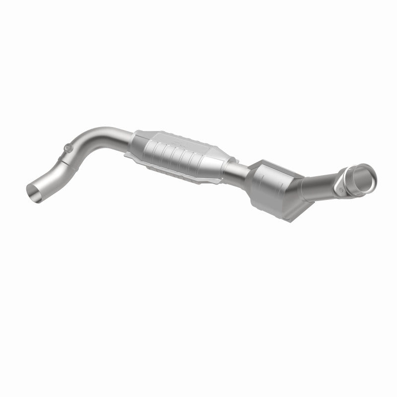 MagnaFlow 93154 hm grade direct-fit catalytic converter, opposite front three-quarter view of the turntable spin