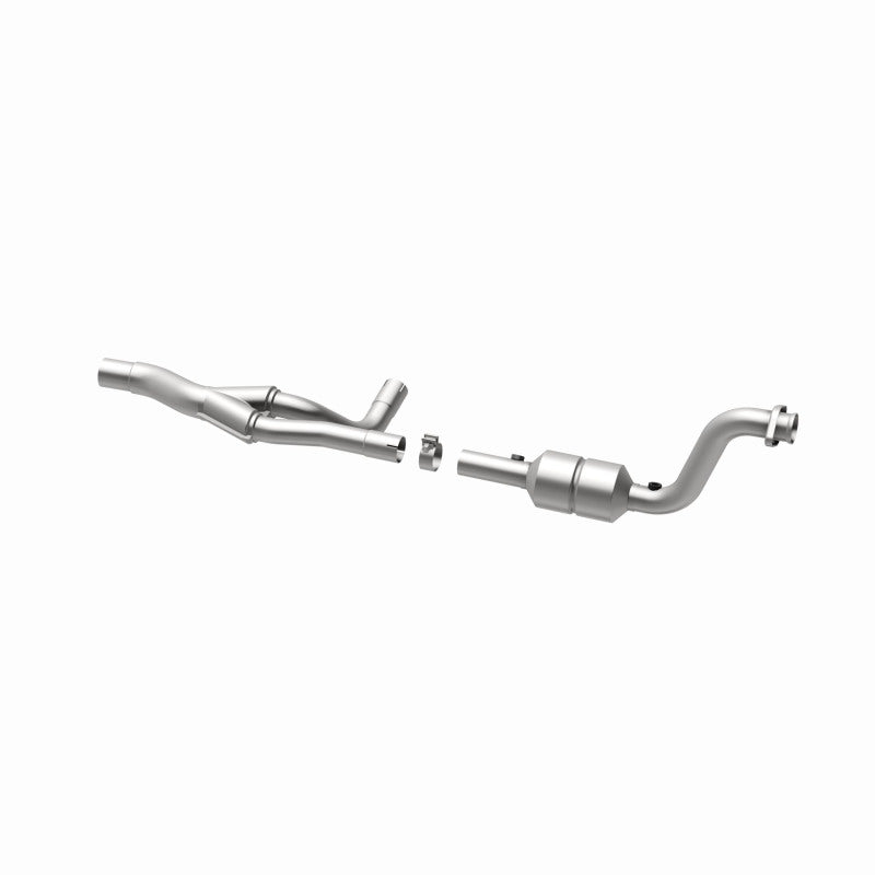 MagnaFlow 93252 hm grade direct-fit catalytic converter, opposite rear three-quarter view of the turntable spin