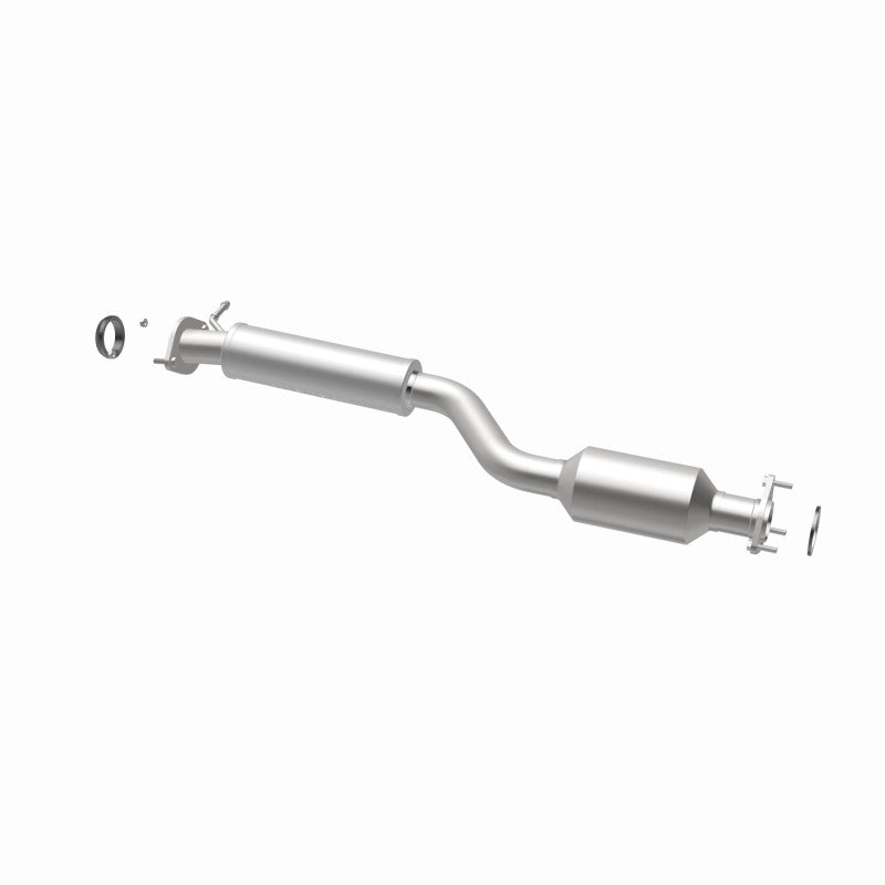 MagnaFlow 5461150 carb direct-fit catalytic converter, opposite rear three-quarter view of the turntable spin