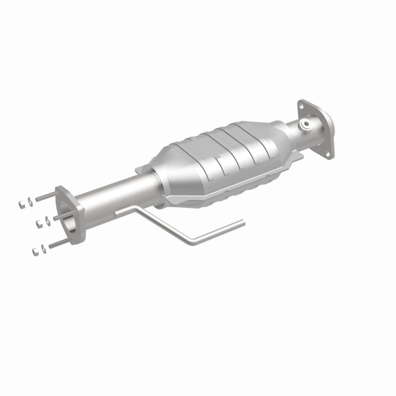 MagnaFlow 447211 carb direct-fit catalytic converter, front three-quarter view of the turntable spin