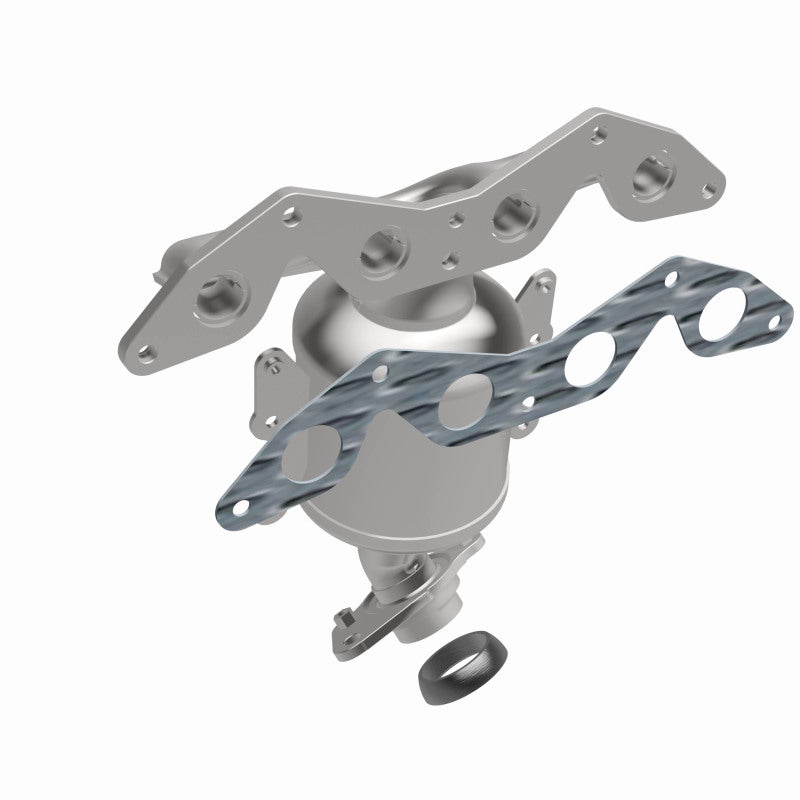 MagnaFlow 452030 carb manifold converter, front three-quarter view of the turntable spin