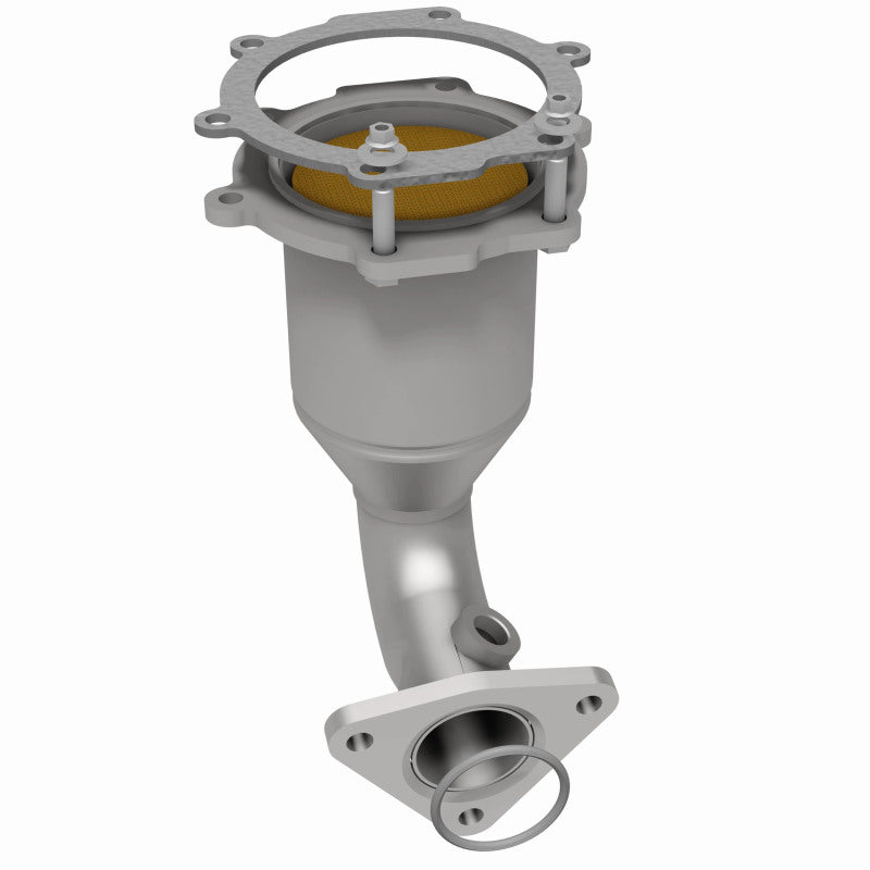 MagnaFlow 444311 carb direct-fit catalytic converter, rear three-quarter view of the turntable spin