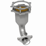 MagnaFlow 444311 carb direct-fit catalytic converter, rear three-quarter view of the turntable spin