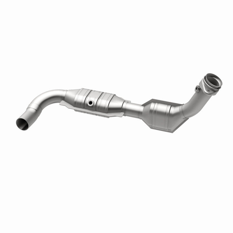 MagnaFlow 93394 hm grade direct-fit catalytic converter, opposite rear three-quarter view of the turntable spin