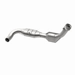 MagnaFlow 93394 hm grade direct-fit catalytic converter, opposite rear three-quarter view of the turntable spin