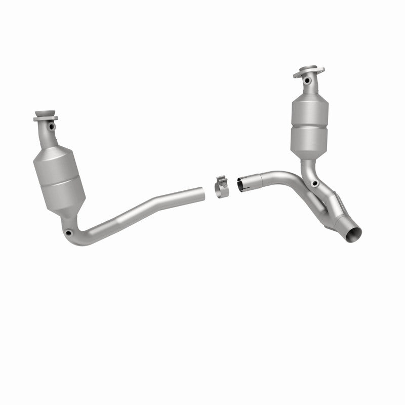MagnaFlow 49658 oem grade direct-fit catalytic converter, rear three-quarter view of the turntable spin