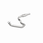 MagnaFlow 93407 hm grade direct-fit catalytic converter, front three-quarter view of the turntable spin