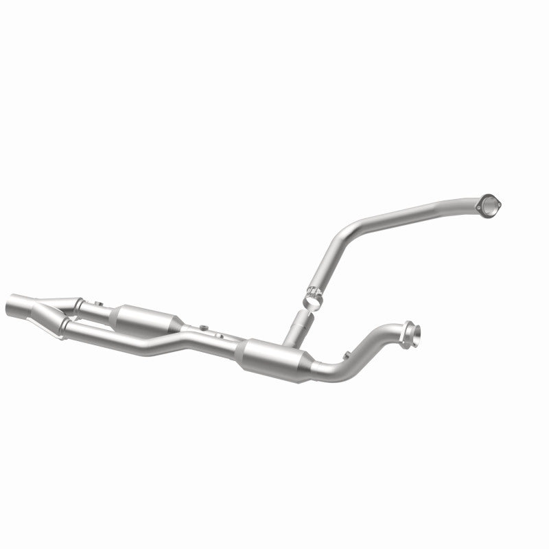 MagnaFlow 5451358 carb direct-fit catalytic converter, opposite rear three-quarter view of the turntable spin