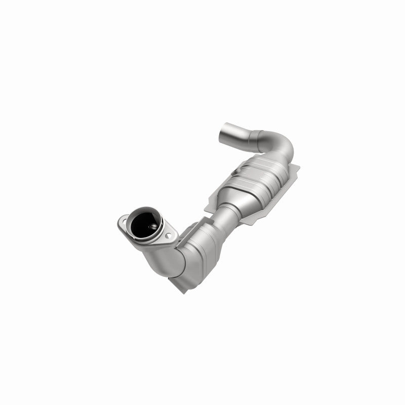 MagnaFlow 93394 hm grade direct-fit catalytic converter, opposite front three-quarter view of the turntable spin