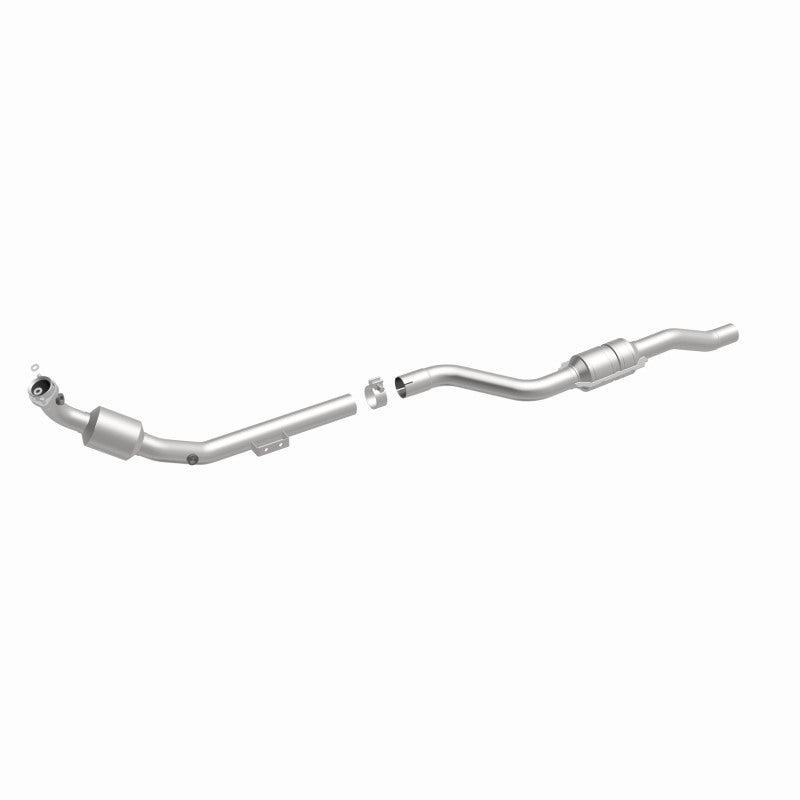 MagnaFlow 454040 carb direct-fit catalytic converter, front three-quarter view of the turntable spin