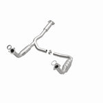 MagnaFlow 24950 hm grade direct-fit catalytic converter, opposite front three-quarter view of the turntable spin