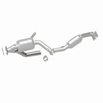 MagnaFlow 444034 carb direct-fit catalytic converter, rear three-quarter view of the turntable spin