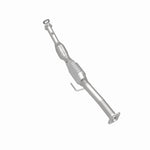 MagnaFlow 52112 oem grade direct-fit catalytic converter, rear three-quarter view of the turntable spin