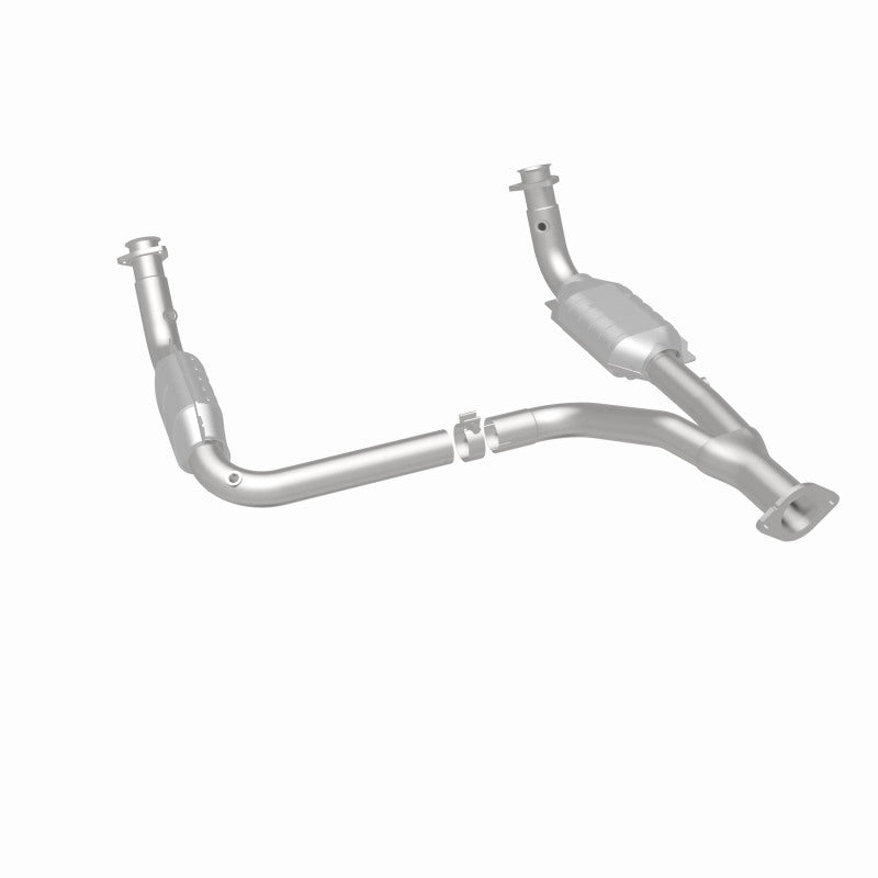MagnaFlow 93603 hm grade direct-fit catalytic converter, rear three-quarter view of the turntable spin