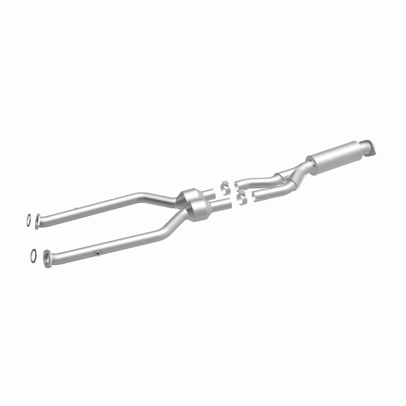 MagnaFlow 5571508 carb direct-fit catalytic converter, front three-quarter view of the turntable spin
