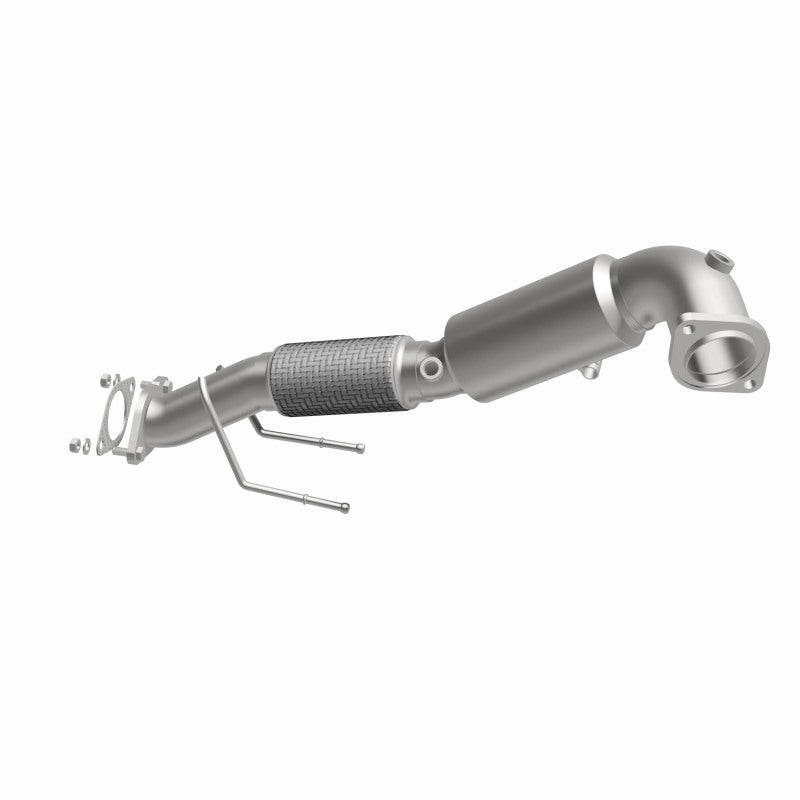 MagnaFlow 280030 oem grade direct-fit catalytic converter, front three-quarter view of the turntable spin