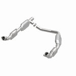 MagnaFlow 93167 hm grade direct-fit catalytic converter, opposite front three-quarter view of the turntable spin