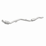 MagnaFlow 551666 carb direct-fit catalytic converter, front three-quarter view of the turntable spin