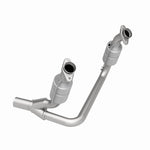 MagnaFlow 24770 hm grade direct-fit catalytic converter, opposite rear three-quarter view of the turntable spin