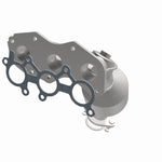 MagnaFlow 49693 oem grade manifold converter, opposite front three-quarter view of the turntable spin