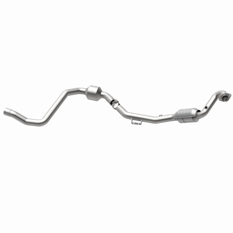 MagnaFlow 447263 carb direct-fit catalytic converter, opposite rear three-quarter view of the turntable spin
