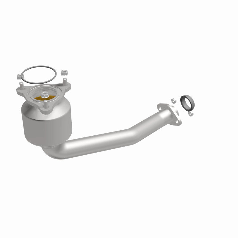 MagnaFlow 452671 carb direct-fit catalytic converter, front three-quarter view of the turntable spin