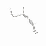 MagnaFlow 458010 carb direct-fit catalytic converter, rear three-quarter view of the turntable spin