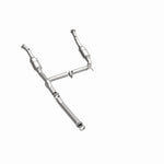 MagnaFlow 93111 hm grade direct-fit catalytic converter, front three-quarter view of the turntable spin