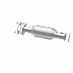 MagnaFlow 457032 carb direct-fit catalytic converter, opposite rear three-quarter view of the turntable spin