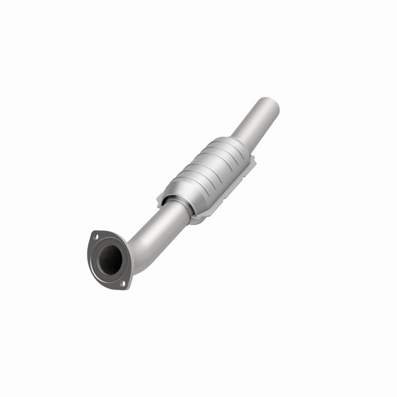 MagnaFlow 23000 hm grade direct-fit catalytic converter, opposite front three-quarter view of the turntable spin