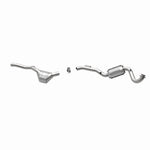 MagnaFlow 447277 carb direct-fit catalytic converter, opposite rear three-quarter view of the turntable spin