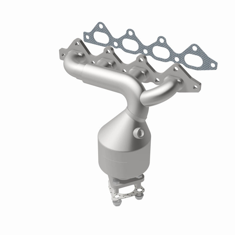 MagnaFlow 452039 carb manifold converter, opposite front three-quarter view of the turntable spin