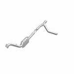 MagnaFlow 49597 oem grade direct-fit catalytic converter, opposite front three-quarter view of the turntable spin