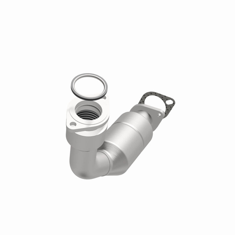 MagnaFlow 49628 oem grade direct-fit catalytic converter, opposite front three-quarter view of the turntable spin