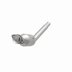 MagnaFlow 5561069 carb direct-fit catalytic converter, opposite front three-quarter view of the turntable spin