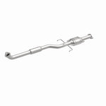 MagnaFlow 93195 hm grade direct-fit catalytic converter, front three-quarter view of the turntable spin