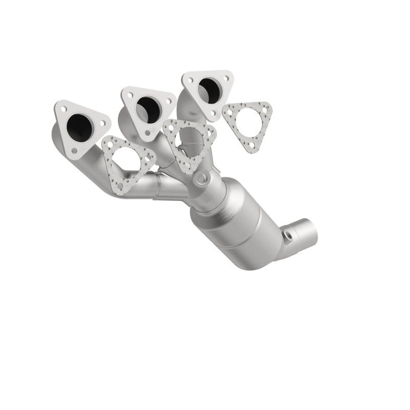 MagnaFlow 49796 oem grade manifold converter, front three-quarter view of the turntable spin