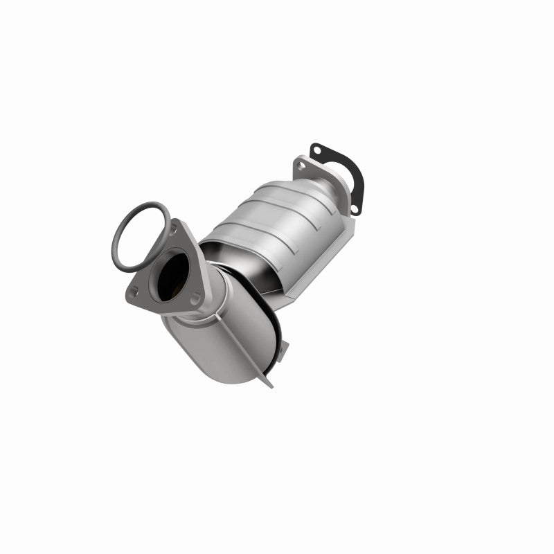 MagnaFlow 24082 hm grade direct-fit catalytic converter, opposite front three-quarter view of the turntable spin