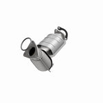 MagnaFlow 24082 hm grade direct-fit catalytic converter, opposite front three-quarter view of the turntable spin